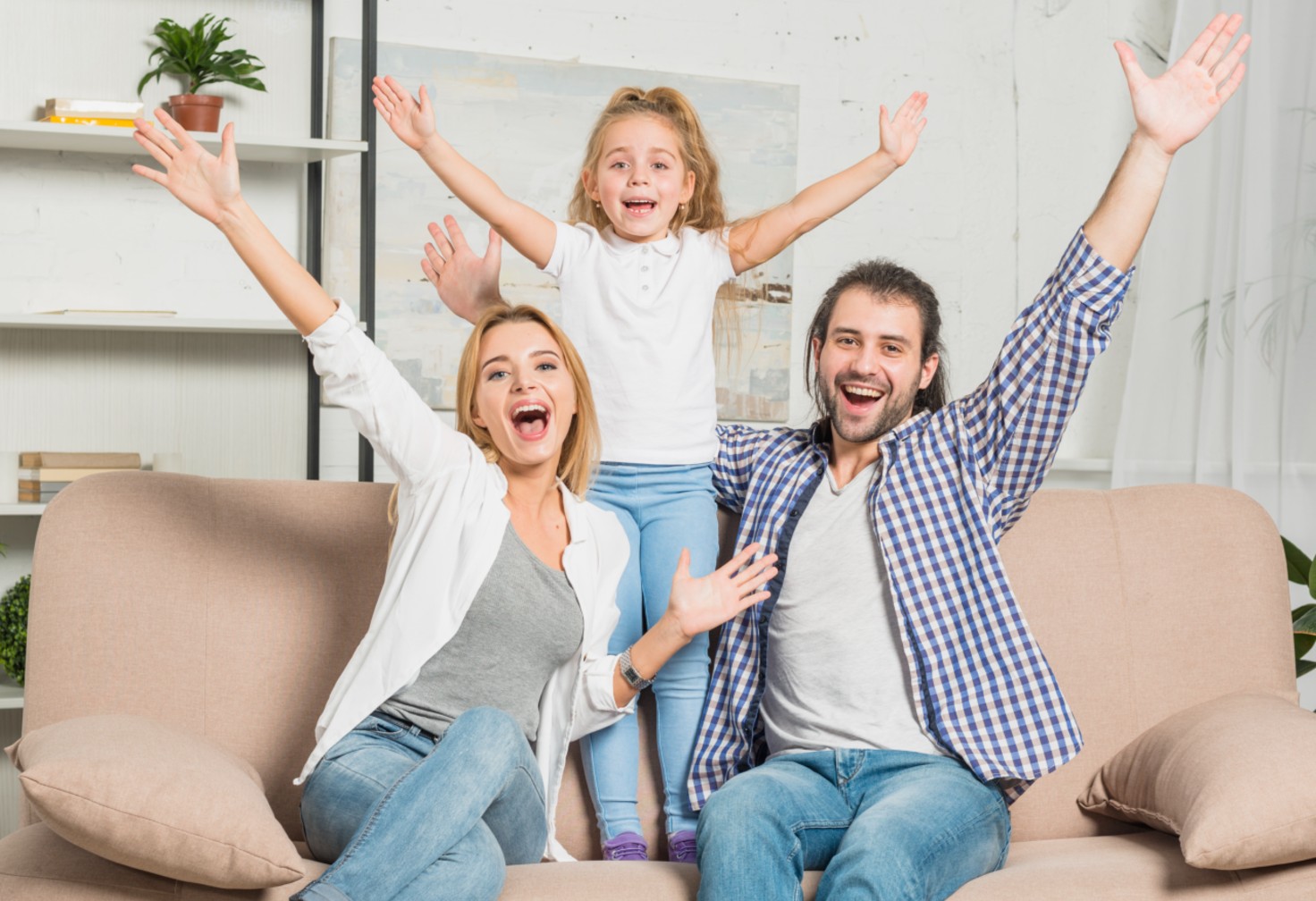 Family enjoying the warmth on the couch